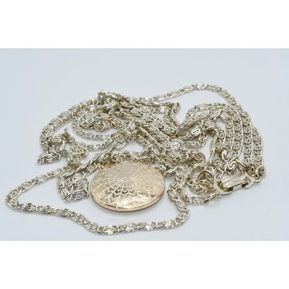 Vintage Germany Eloxal Triple Strand Necklace Floral Pendant Silver Tone
